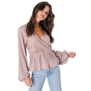 Lulus‎ Loving Arms Taupe Lace Long Sleeve Peplum Top XL